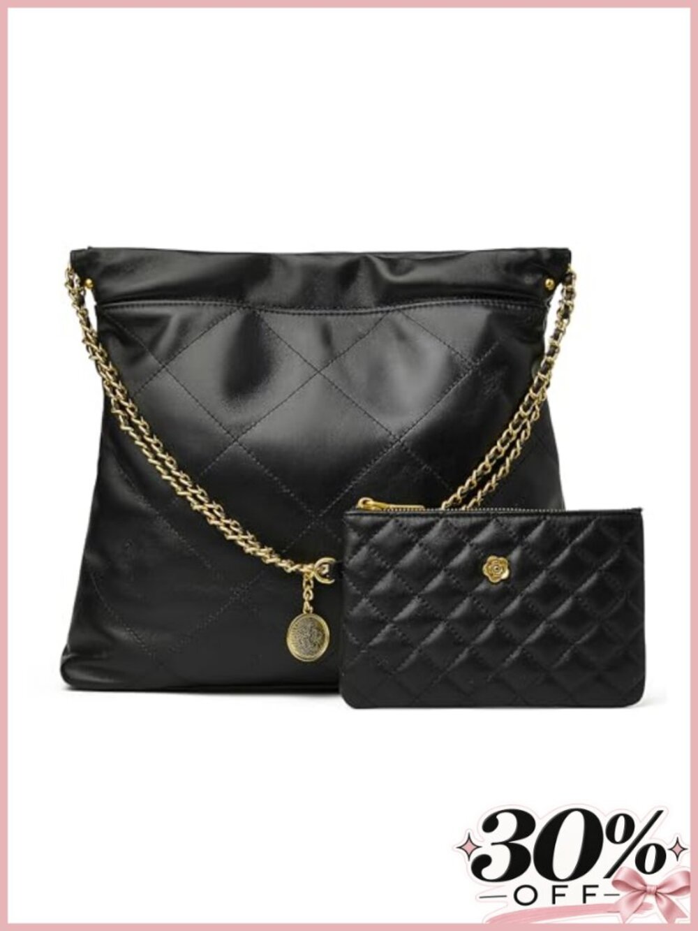 Quilted Lambskin Leather Tote Bag Designer Hobo Purse with Clutch